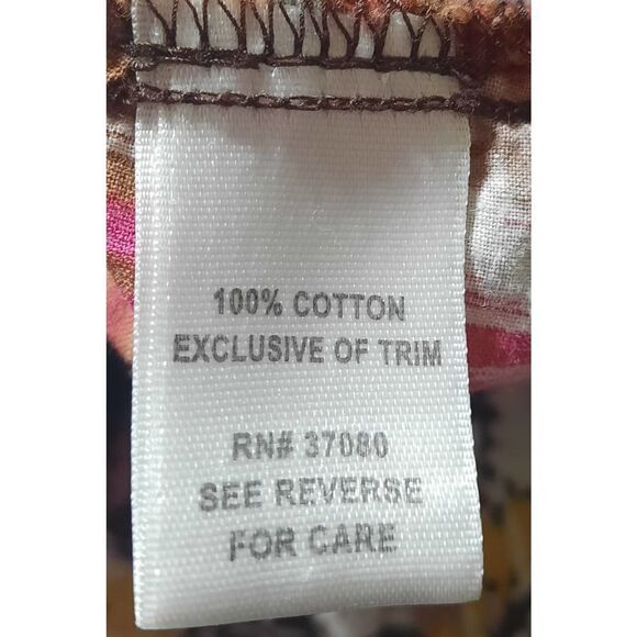 Boho Floral Print Top Brown Crochet Trim Neckline Short Sleeve Blouse - Picture 7 of 8